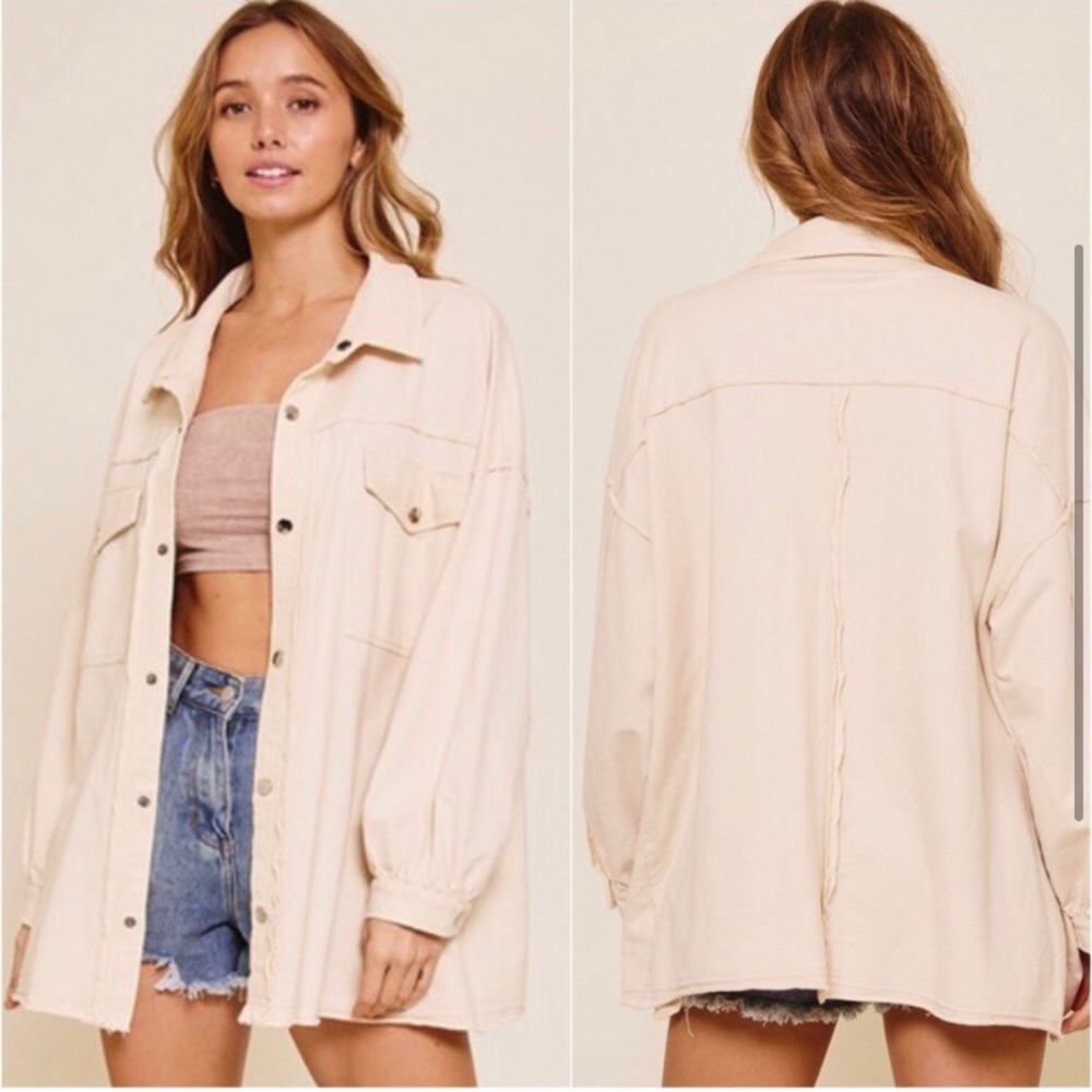 Women’s French Terry button front cream shacket fall winter jacket top